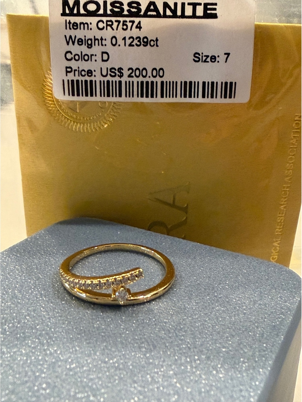 Moissanite Gold Tone Curved Pave Bypass Ring Size 7